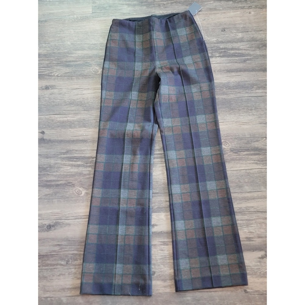 Lysse New York‎ Plaid Ponte Pants Navy Green Brown High Waist Petite XSP NEW